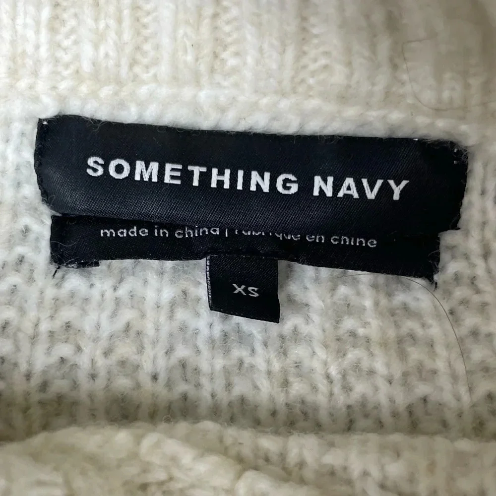 Something Navy Sweater Womens XS Cream Wool Cable Knit Texture Cowl Neck Casual - Picture 7 of 8